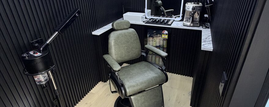 The Lux Barbers mobile studio interior, serving Whangaparaoa
